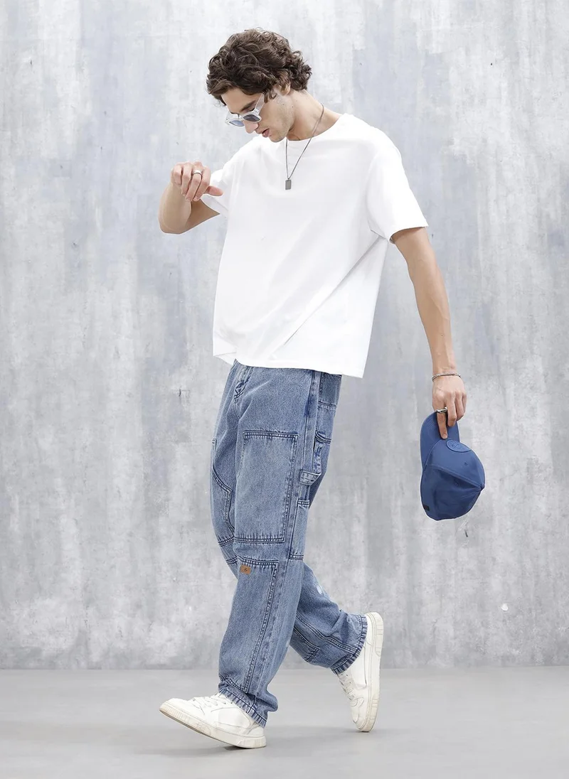 Wrogn  Men's Casual Loose Fit Carpenter Jeans | Med Stone for Men | Best Price UAE